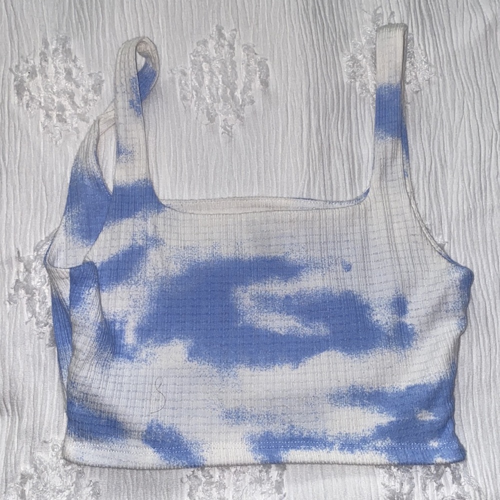 Blue and white crop top with slit on the bottom